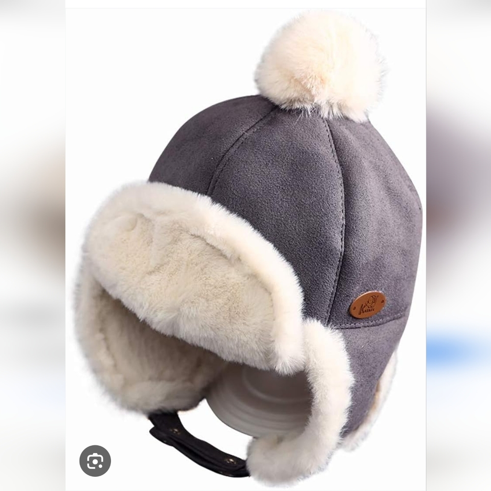 NWT Kukuji Gray Faux Suede Trapper Hat Sherpa Lined Kids Unisex OS